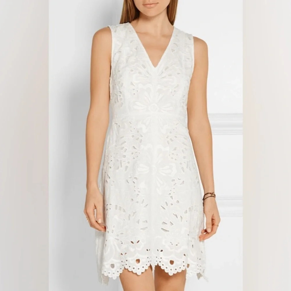 Theory Jemoine Embroidered Cotton Linen Dress White Size 10